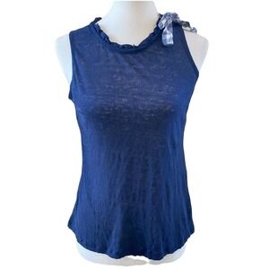 Kocca Collection Blue Tank Top Ruffle Neckline Sleeveless Casual Medium